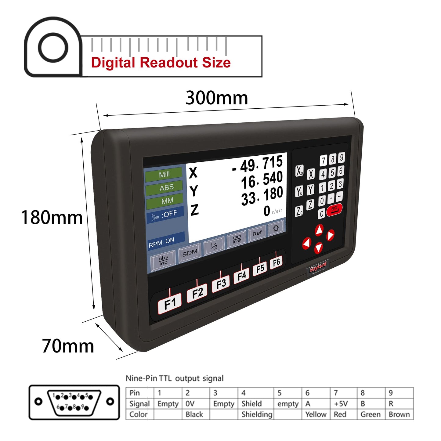 3 Axis DRO LCD Screen Metal Shell Digital Readout Display for Bridgeport Mill MIlling Machine Lathe Machine Tools (D80M-3V RPM Hall Sensor)