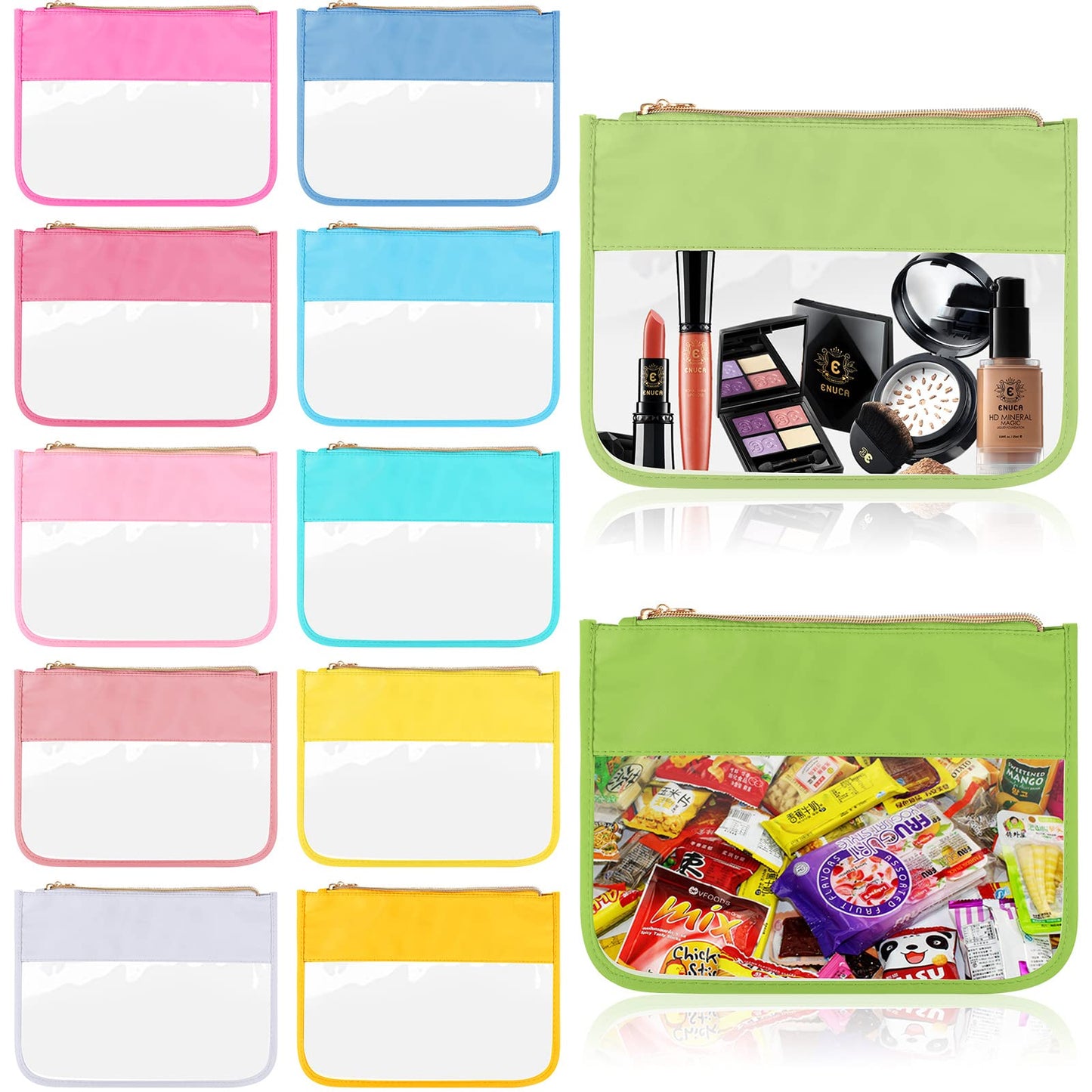 12 Pieces Clear Zipper Pouch for Travel Nylon Makeup Bag Waterproof Snack Stuff Pouches Cute Purse Cosmetic Bags for Women Girls Gifts