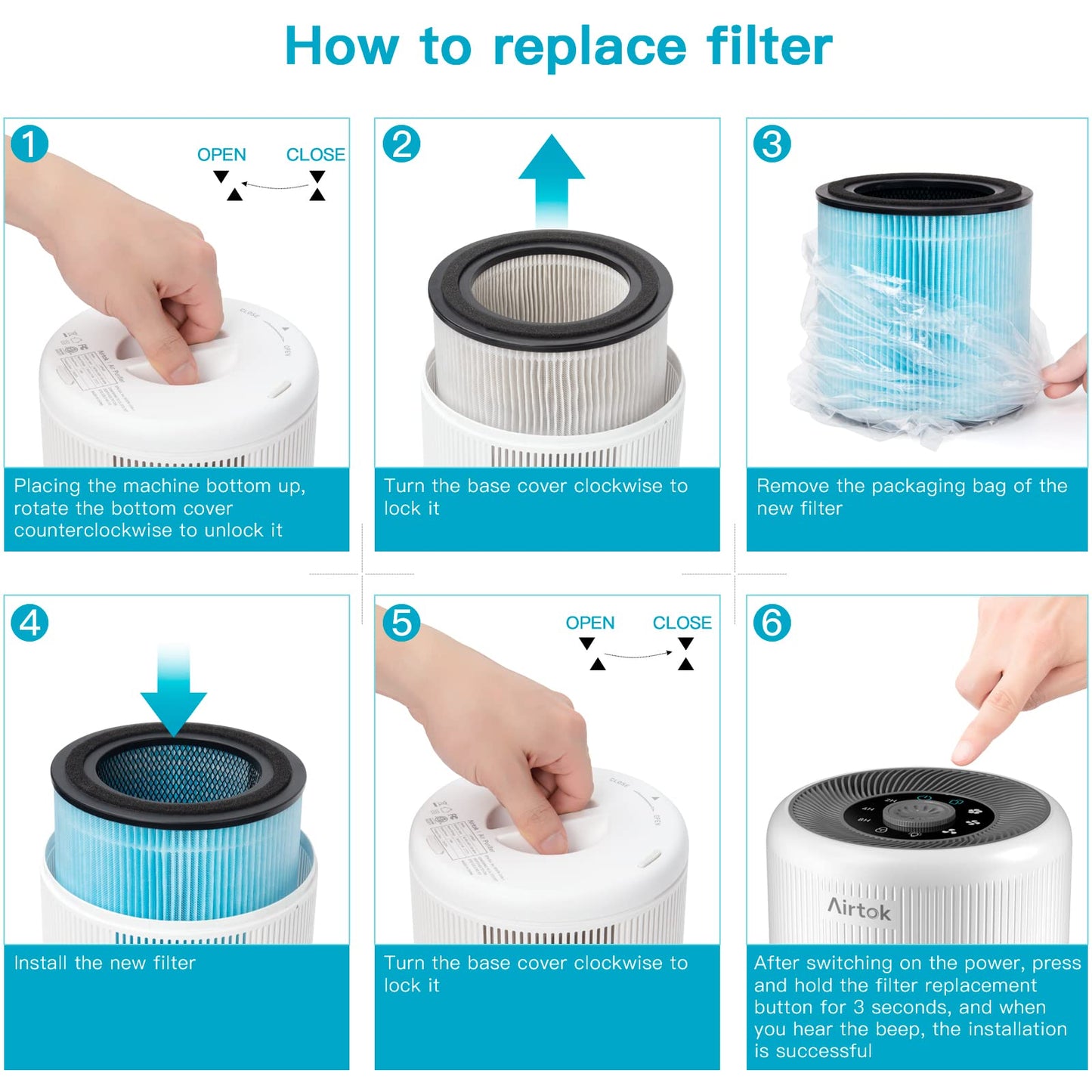 AIRTOK Air Purifier AP0601 Replacement Filters, 4-IN-1 High-efficiency HEPA Filter. (4 Pack)
