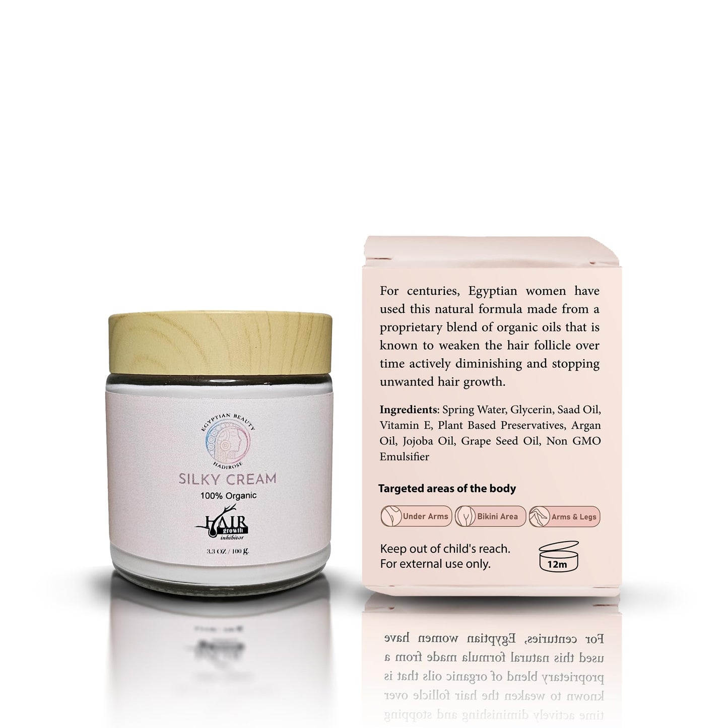 Silky Cream by Hadirose | Pure Red Saad Oil (Cyperus Rotundus) | 100% Organic Permanent Hair Removal Maintenance Cream | Prevent Ingrown Hair | Scented (Rose, Jasmine & Lavender) | Made in the USA