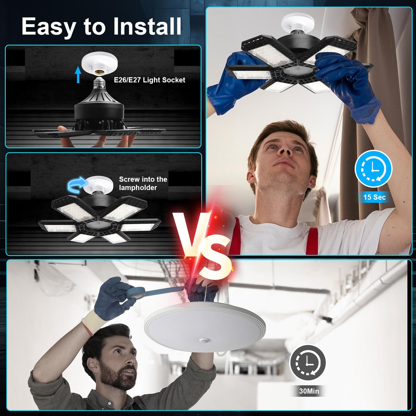 XILLUMI CORE 6 Pack Garage Light, 200W 20000LM 6500K LED Shop Lights, LED Garage Ceiling Lights with 6+1 Adjustable Panels for Basement, Barn, Warehouse, Attic Lighting Support E26/E27 Socket