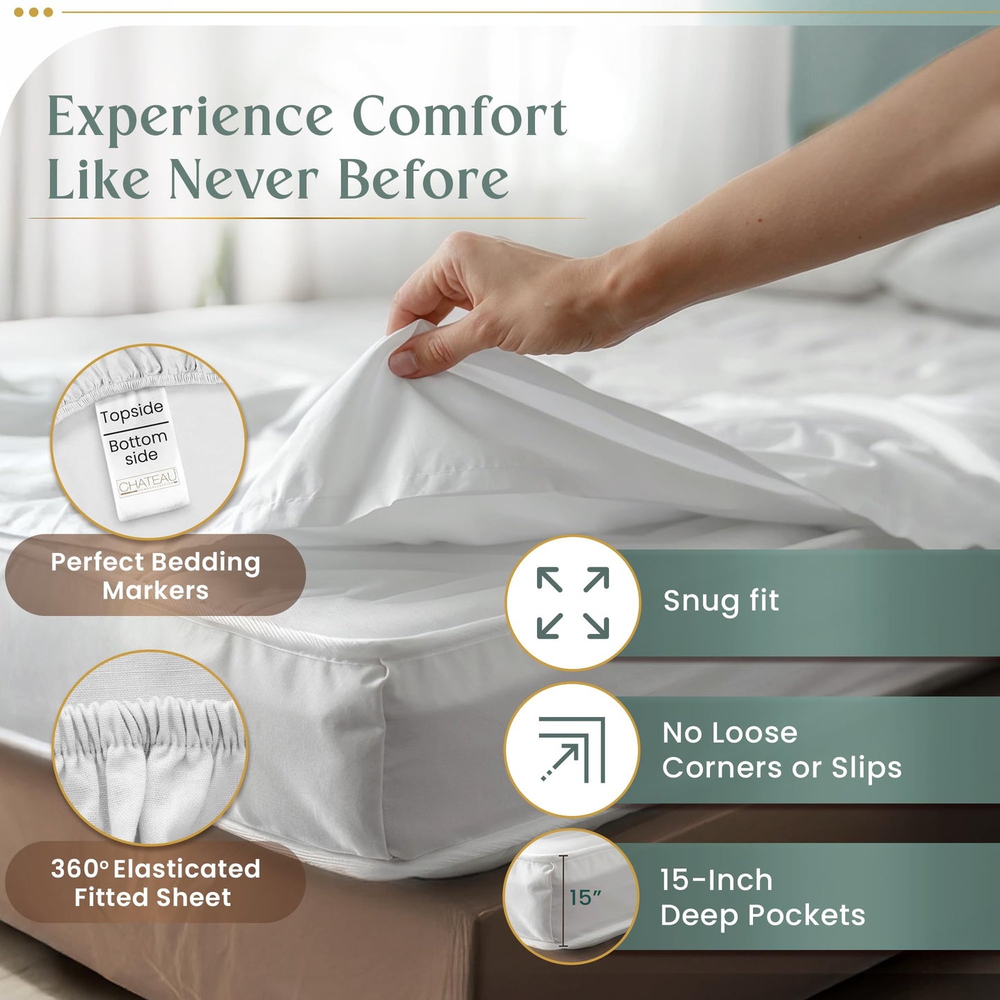 100% Egyptian Cotton Sheets Queen Size Bed Set, Deep Pocket Queen Sheet set, 800 Thread Count Cotton Bed Sheets, Naturally Cool Soft Breathable No Pill Elasticated Luxury White Bedding For All Seasons