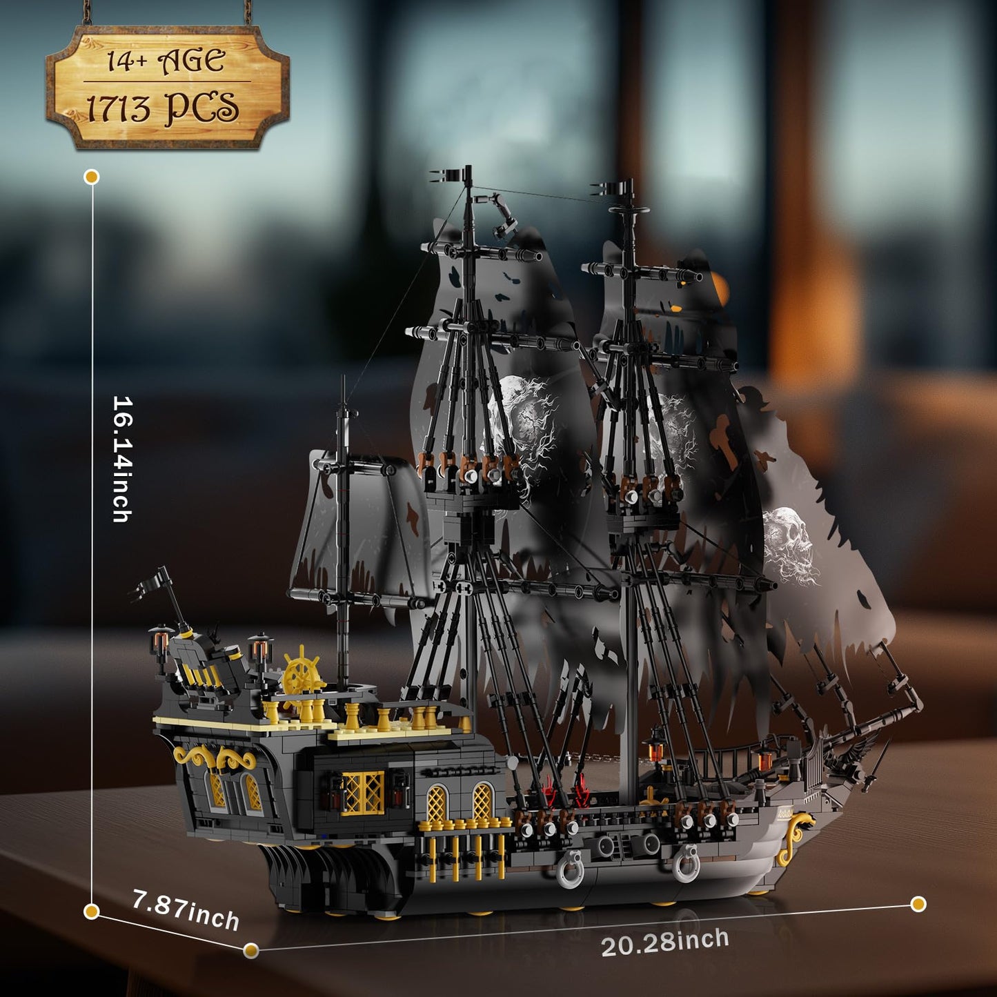 NUTCRACKER Pirate Ship Building Set with LED Light, Black Pearl Ship Toy Building Set, Sailboat Model Home Decor, Easter Christmas Birthday Gift for Adults Boys Girls 14+(1713 Pieces)