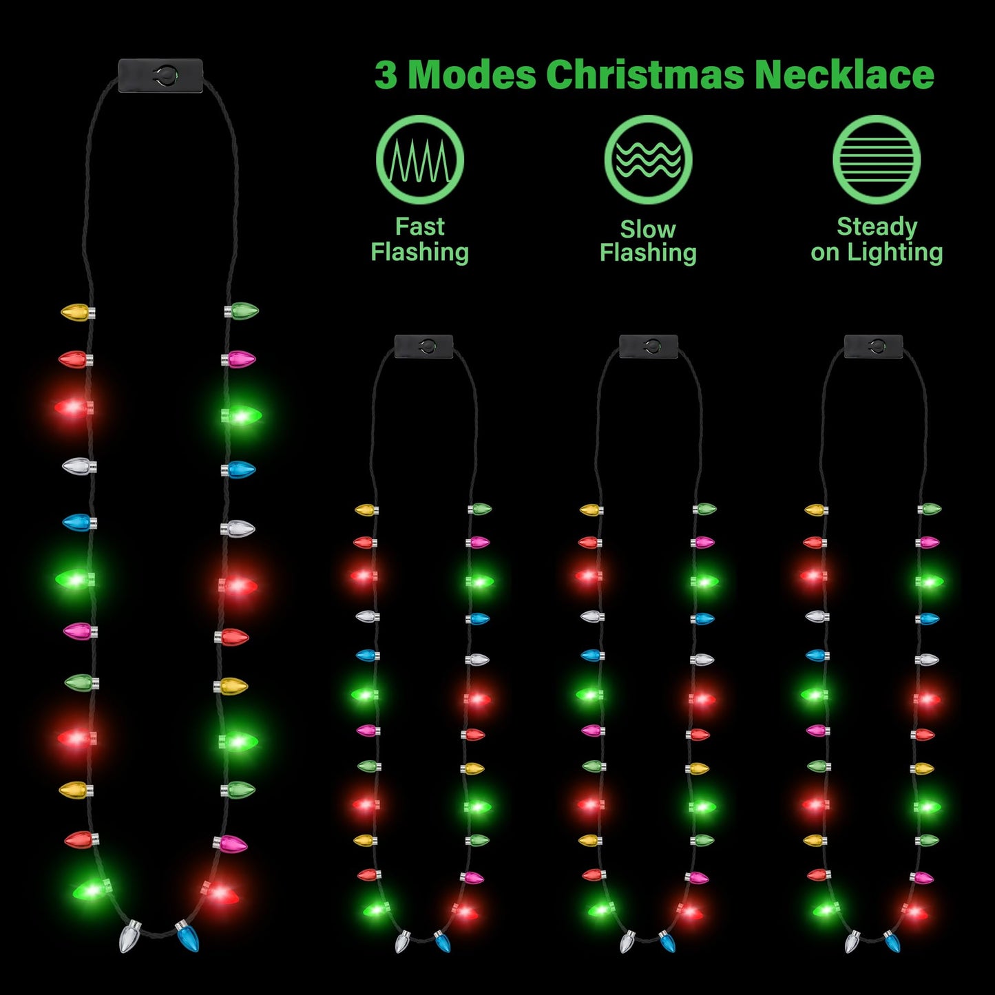 48PCS Christmas Necklaces Accessories, Glow Christmas Necklaces Accessories, Christmas Bulb Necklace Boys Girls, 3 Modes Colorful Lights Christmas Party Favors, Christmas Ugly Xmas New Year Party Supplies