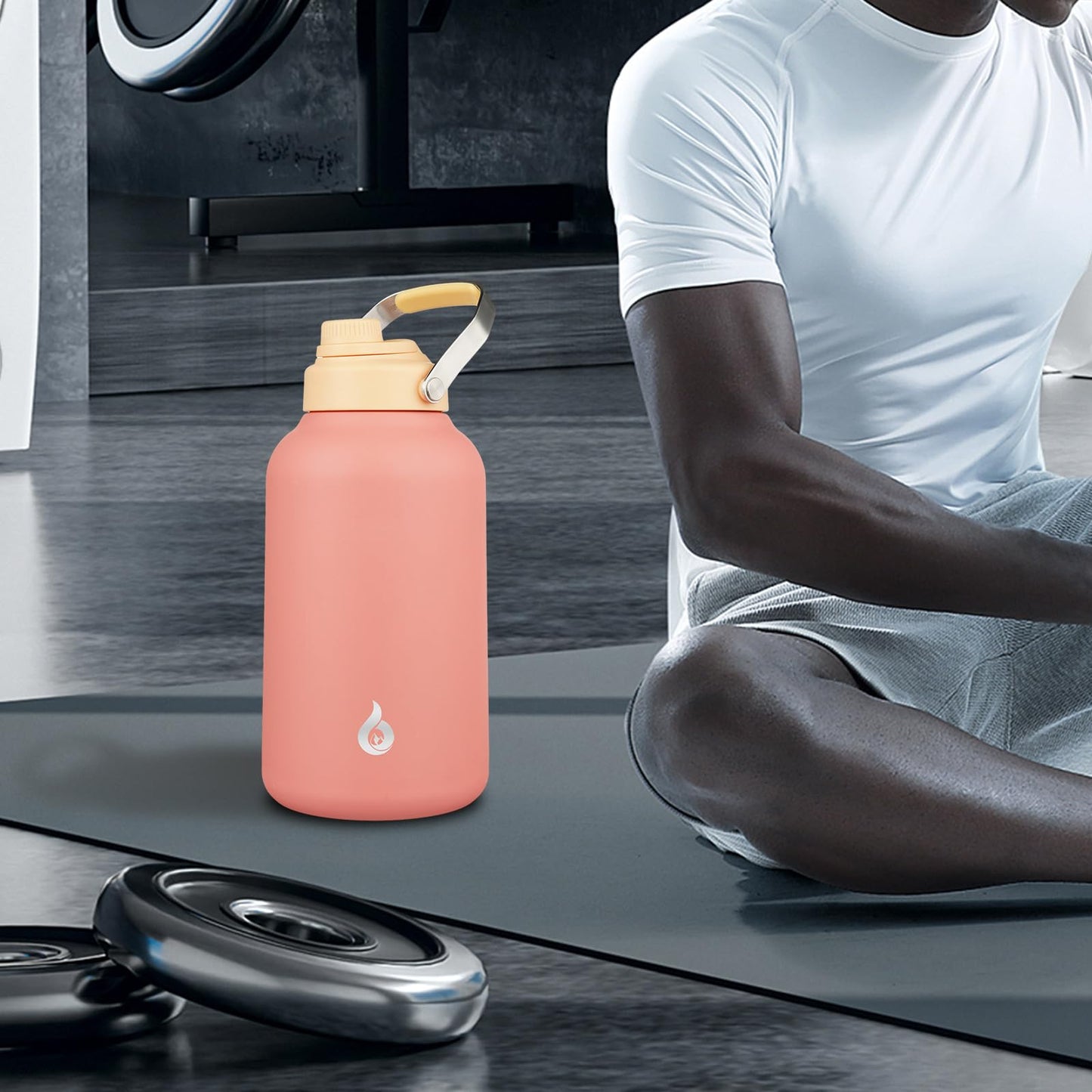 BJPKPK 1 Gallon Water Bottle Insulated, Dishwasher Safe 128oz Large Water Jug with Metal Handle & BPA Free Spout Lid, Stainless Steel Metal Jug for Gym, Sports & Hiking, Pink