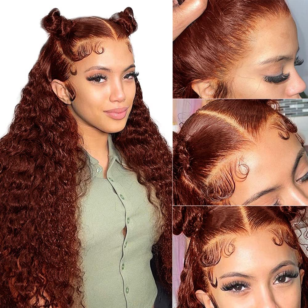 Siyun Show 13x4 Reddish Brown Deep Wave Lace Front Wigs Human Hair Wigs for Black Women 20 Inch