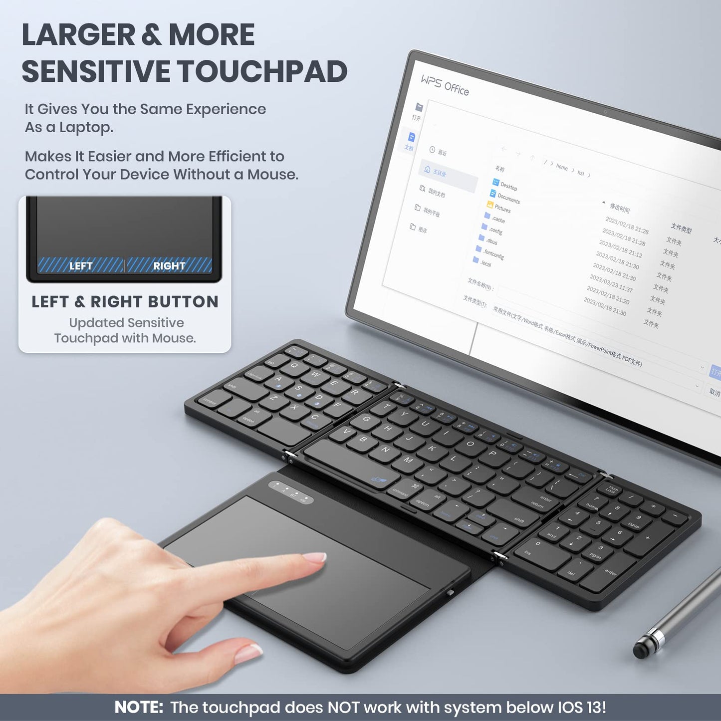 GEODMAER Foldable Bluetooth Keyboard, Portable Full Size Folding Keyboard with Large Touchpad, Numeric Keypad, PU Leather, Wireless TravelKeyboard for Windows Android Mac(Sync up to 3 Devices)