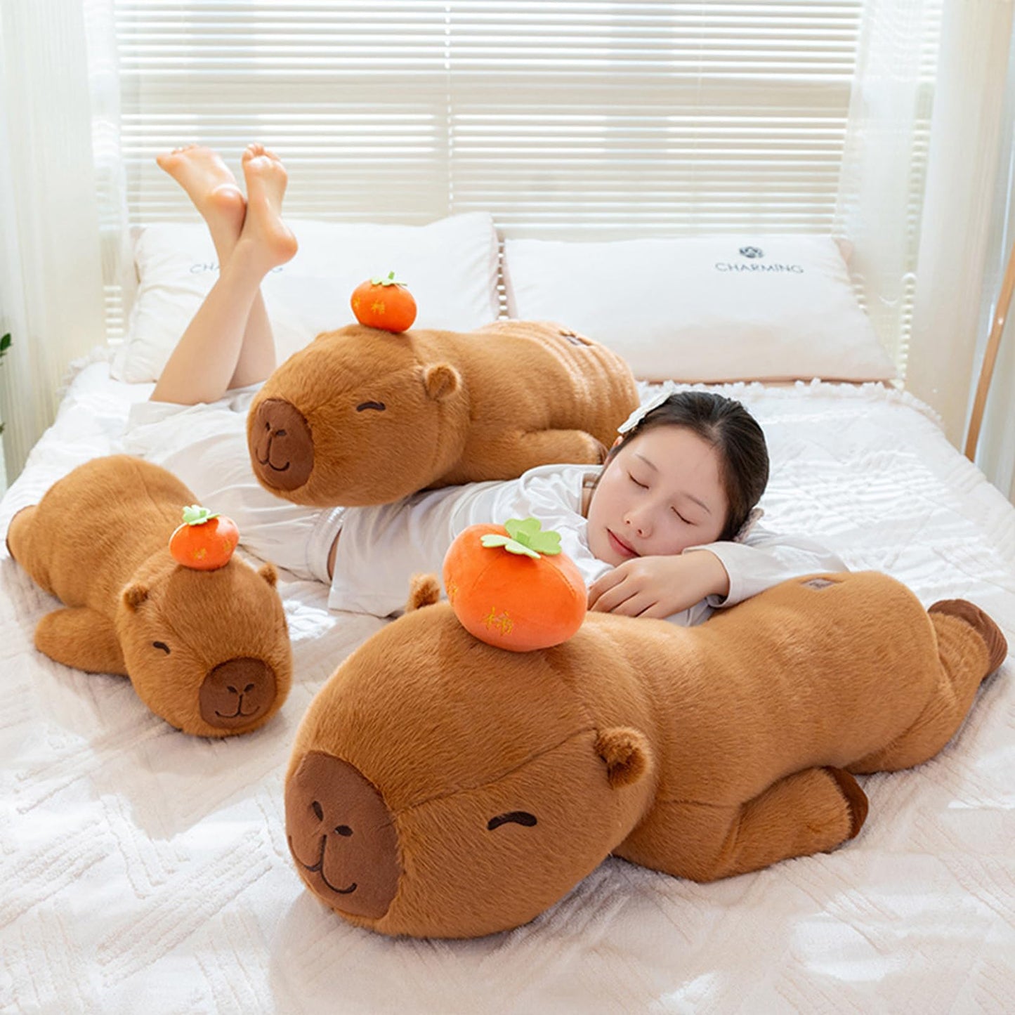 PEACH CAT Persimmon Capybara Plush 23.6" Long Capibara Stuffed Animal Cute Plushies Toys Gifts for Kids Brown