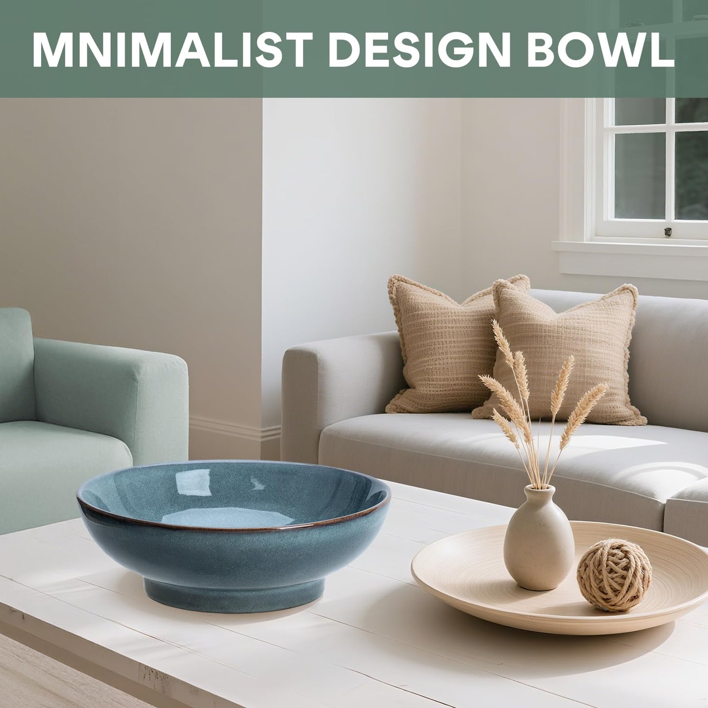 MUUBOOX 10" Decorative Bowl,Ceramic Fruit Bowl for Kitchen Counter,Coffee Table, Dining Room,Table Centerpiece Bowel,Entryway Key Holder & Jewelry Organizer (Ocean Blue)