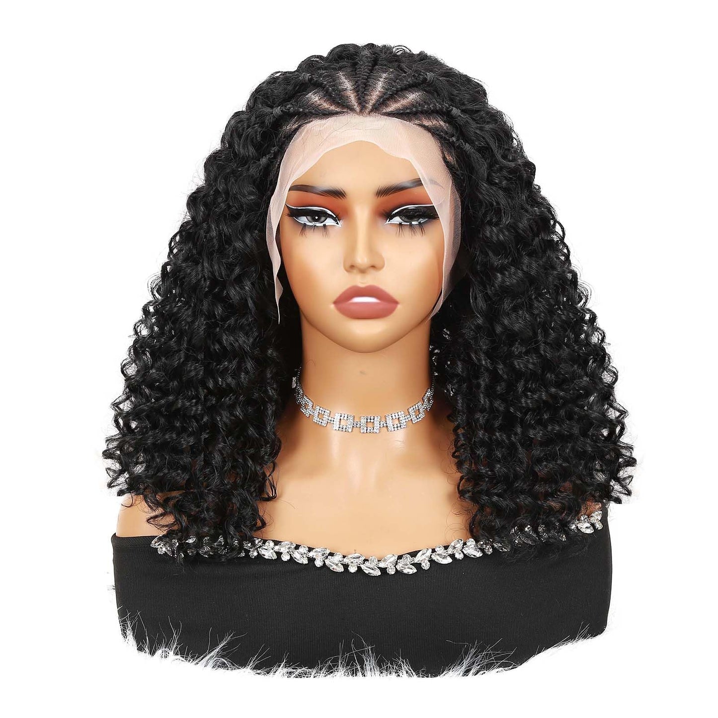 Quantum Love Braided Wigs for Black Women Braids Cornrows Lace Curly Wigs 16 Inch Lace Frontal Braided Fully Curly Bob Synthetic Glueless Wigs