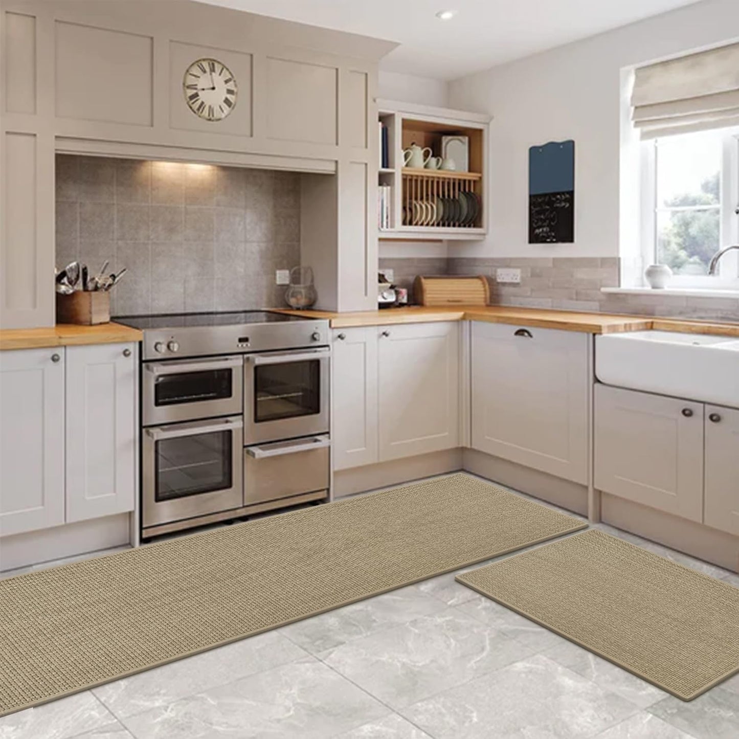 Artoid Mode Washable Non Slip Kitchen Rugs and Mats Set of 2, Rubber Backing Absorbent Kitchen Mats for Floor Front of Sink - 24x35 and 24x60 Inch