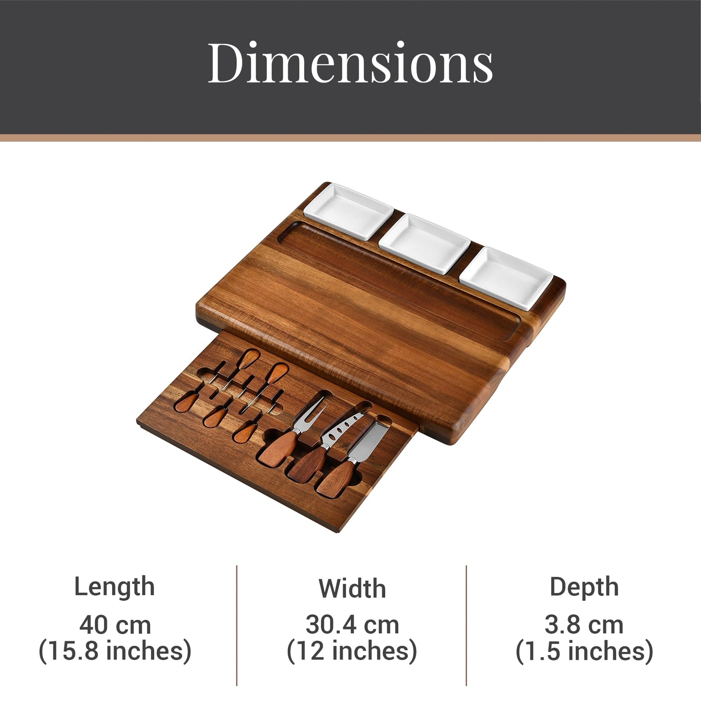 Shanik Large Acacia Wood Charcuterie Board Set with 3 Removable Ceramic Bowls & Serving Utensils - Housewarming, Wedding, Bridal Shower, Home and Kitchen, New Home Gift Ideas for Women, Gifts for Her