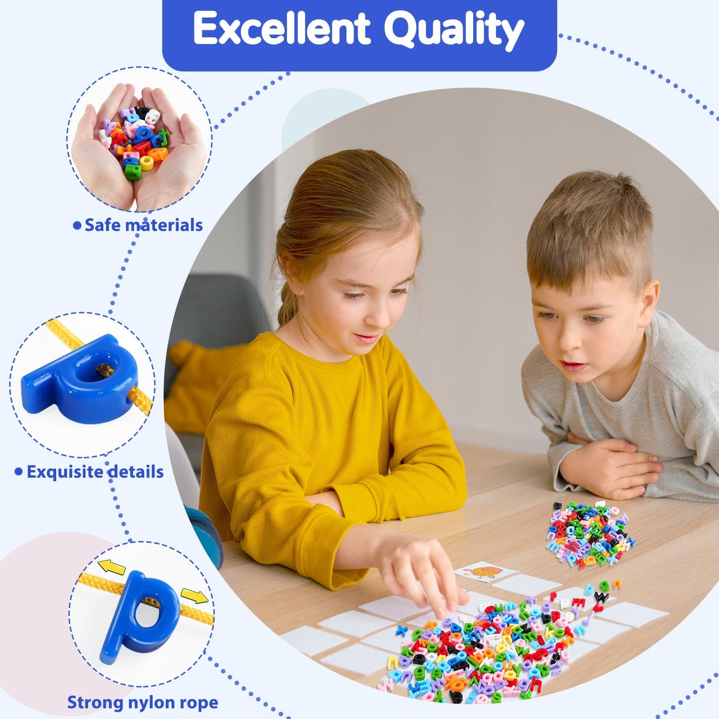 278 Pcs Lacing Letters Beads, 10 Color Alphabet Letter Beads Learning Toys with 18 Laces, Uppercase ABC Bead Letters Toys for Kids Ages 3+, Home Manipulatives for Preschoolers, Back to School Supplies