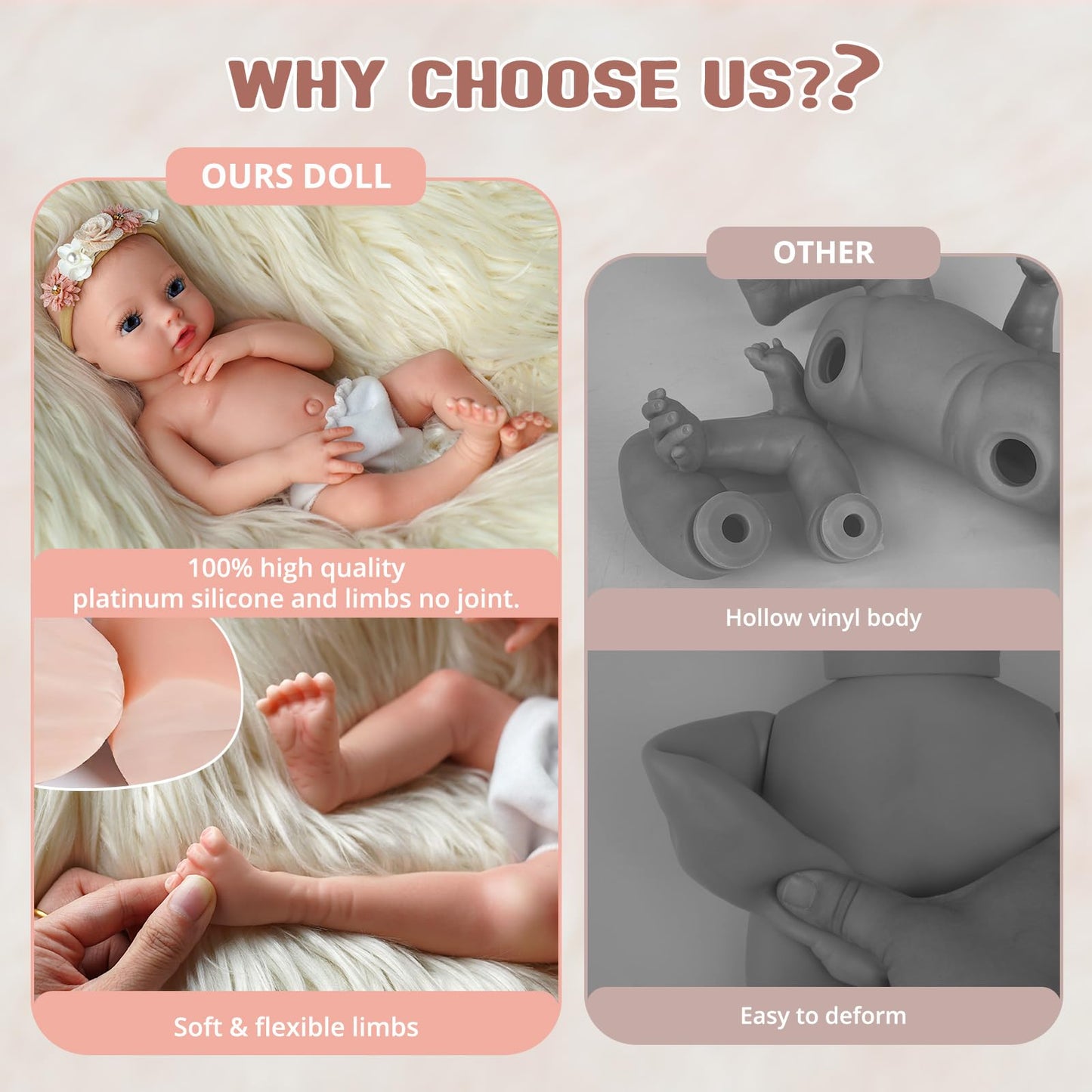 16 Inch Silicone Reborn Baby Dolls Full Body - Soft Silicone Baby Doll, Real Life Baby Dolls Girl with Bottle, Plush Toy, Birth Certificate - Best Gift for Kids Ages 3+