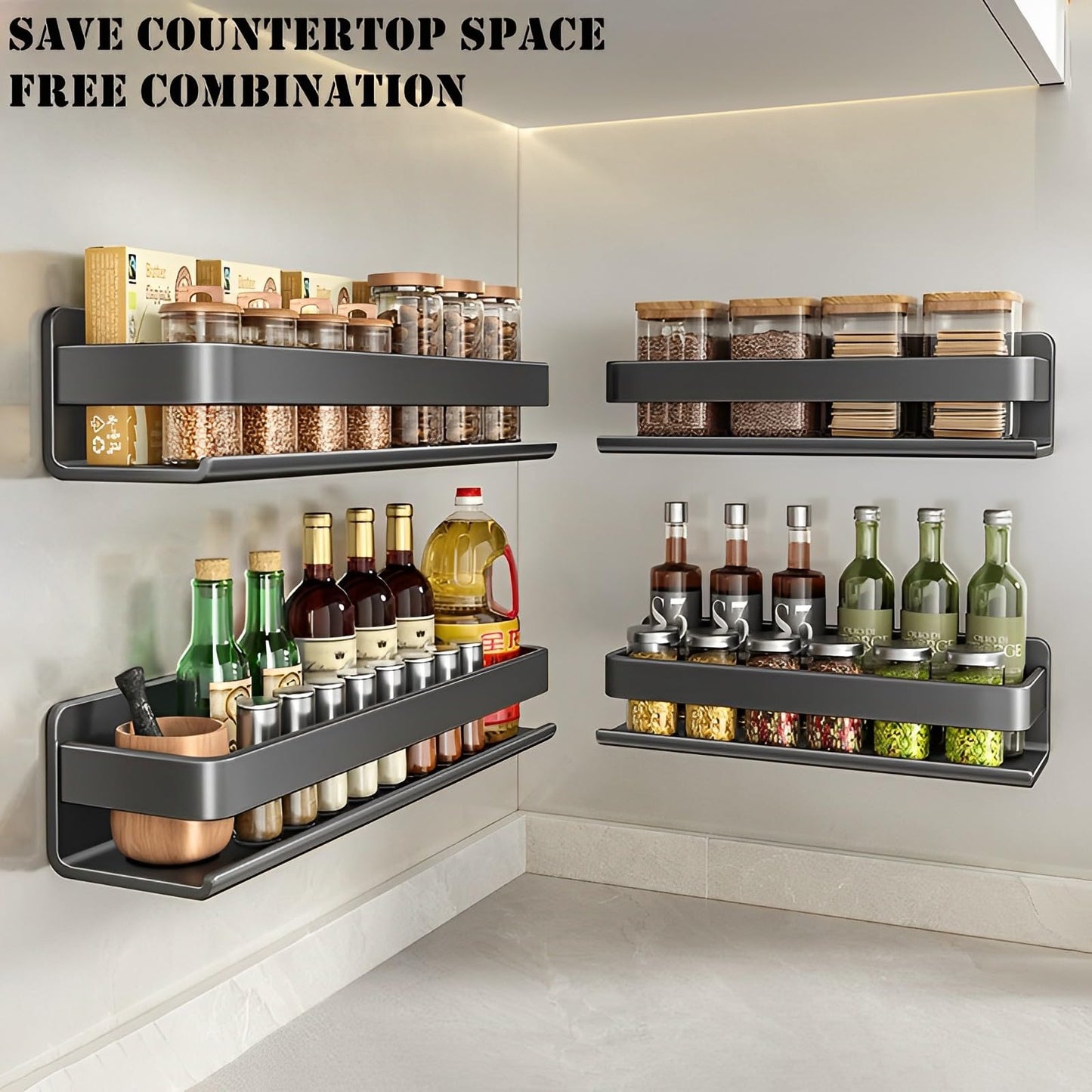YuShiYan Stainless Steel Detachable Wall Mounted Floating Shelves for Kitchen, Bathroom, Baking Paint Process, Corrosion and Rust Resistant, Set of 1 Gray