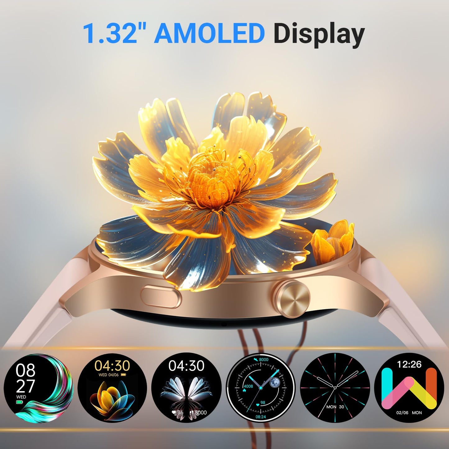 Fitpolo Smart Watch for Women,1.3" AMOLED Touchscreen Fitness Tracker, Make/Answer Calls, Heart Rate SpO2 Monitor, IP68 Waterproof, Sleep & Activity Tracking Smartwatch for Android Phones iPhone