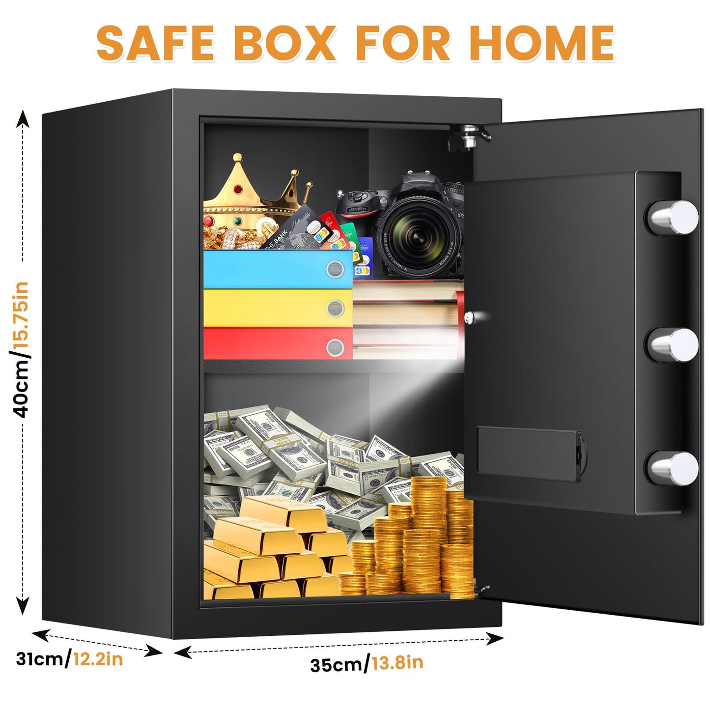 2.5 Cuft Fireproof Safe for Home, Safe Box Fireproof Waterproof with Digital Keypad and Manual Key, Removable Shelf, Fireproof Bag, Personal Security Fire Proof Safes for documents Money Valuables