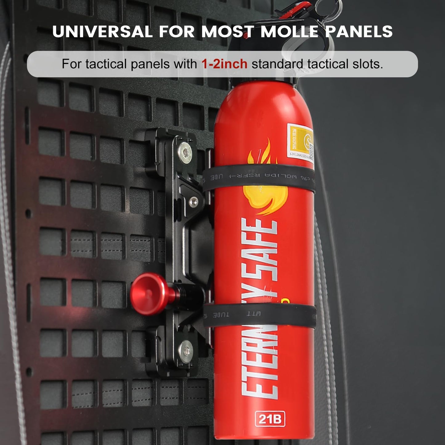 MOLLE Panel Fire Extinguisher Mount Kit-Quick Release Car Fire Extinguisher Mount Bracket for 1-2in Tactical Rigid MOLLE Panel Holes.Fire Extinguisher Holder Fits MOLLE Panels Accessories for Vehicle.