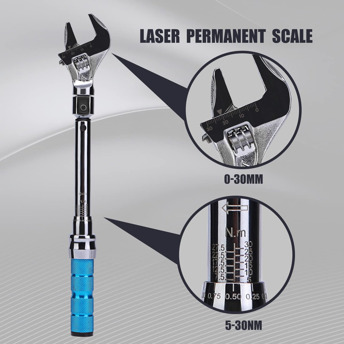 COTOUXKER Adjustable Torque Wrench, 5 to 30 Nm 30mm Open End Torque Wrench with Click and Changeable Head for Hvac Mini Split and Refrigeration System