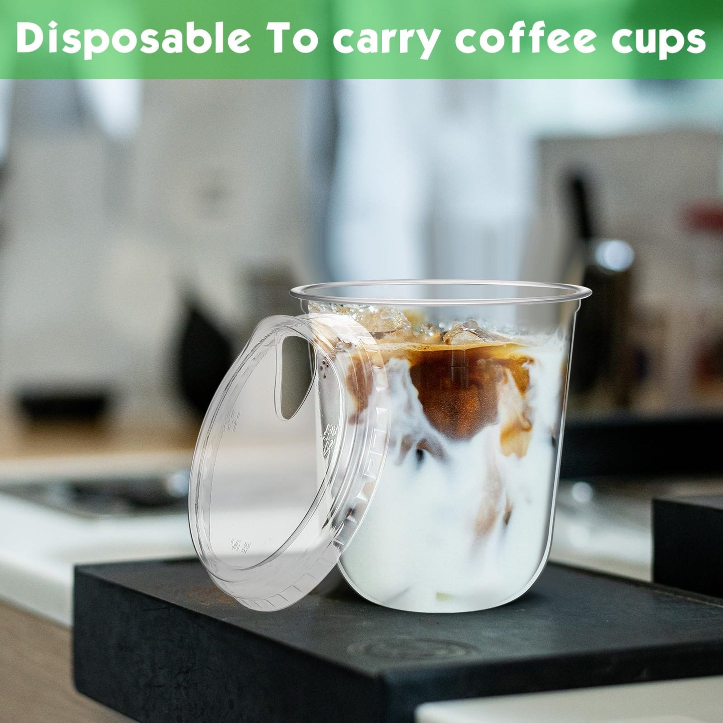 Baderke Clear Plastic Cups with Strawless Sip Lids Disposable Round Bottom Togo Cups for Coffee Smoothie Cold Beverage Coffee Shops and Party Catering(12 oz,100 Pcs)