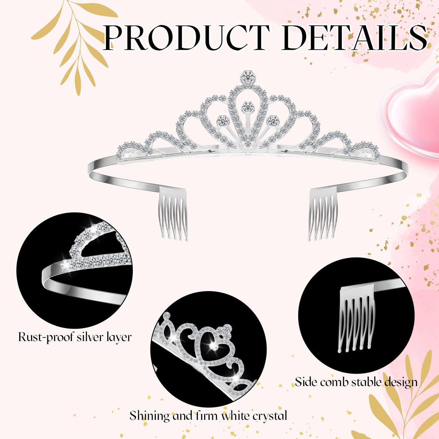 Yuefunny 24 Pcs Crystal Tiara Headbands for Women Princess Headband Silver Crown with Combs Tiaras and Crowns for Pageant Bridal Prom Party(Modern,Silver)