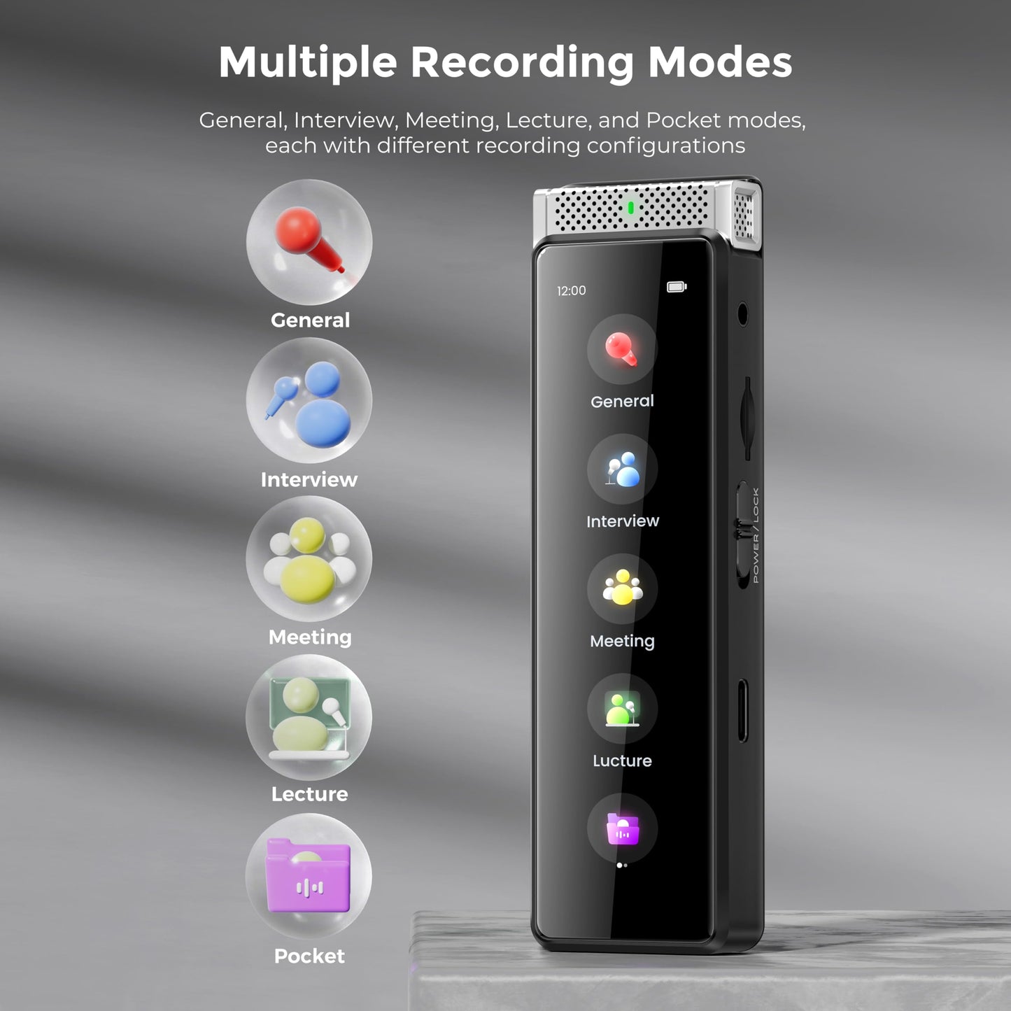 72GB Digital Voice Recorder with Playback, Innioasis R1 Full Touchscreen Voice Recorder with AI Intelligent Transcription and Bluetooth, Voice Activated Sound Audio Recorder Device with Mic (Black)