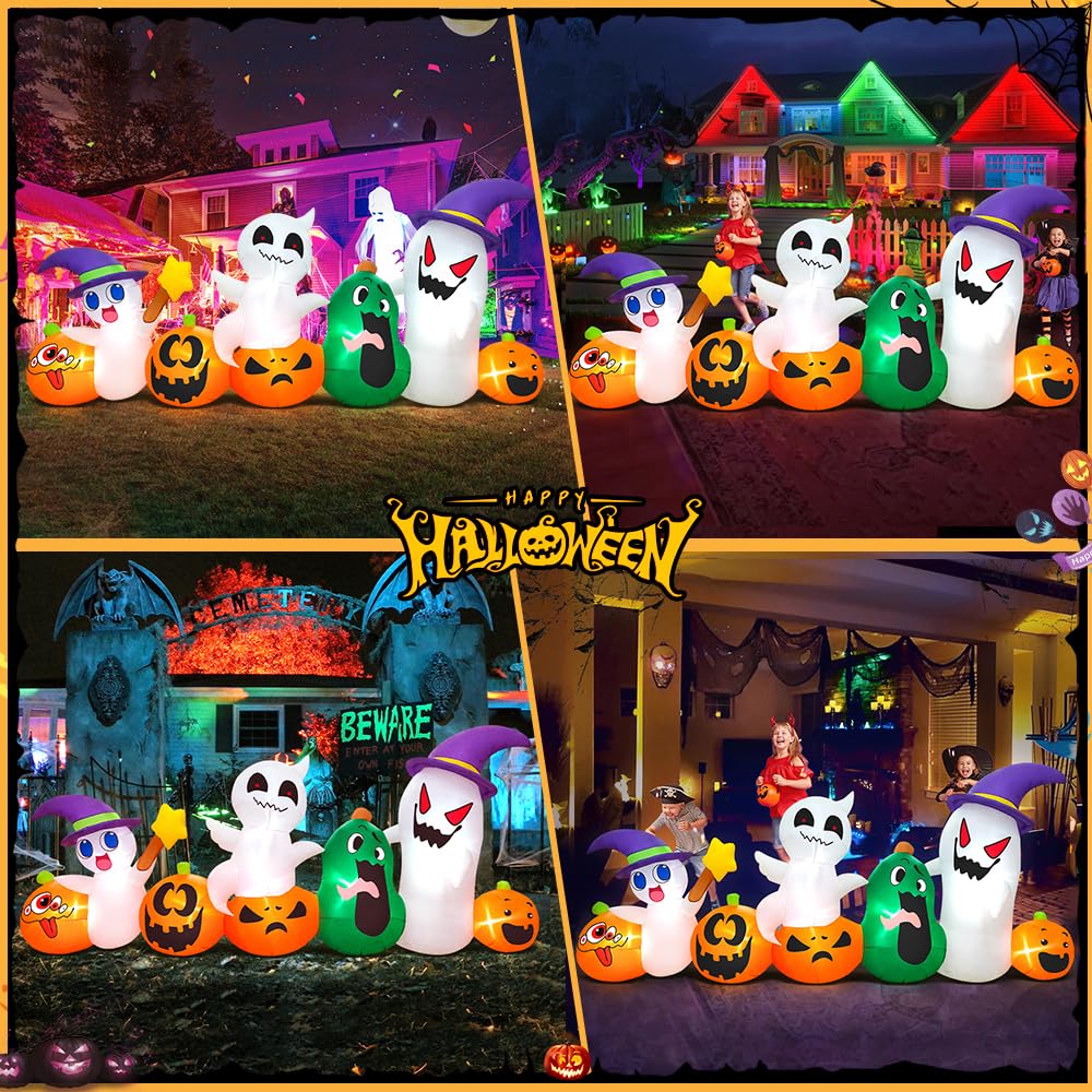 8 FT Halloween Inflatables Blow up Outdoor Decoration, Inflatable Ghost with Pumpkin Led Light Inflatables Outdoor Decor Blow up Inflatables for Holiday Party Lawn Yard Garden Decor
