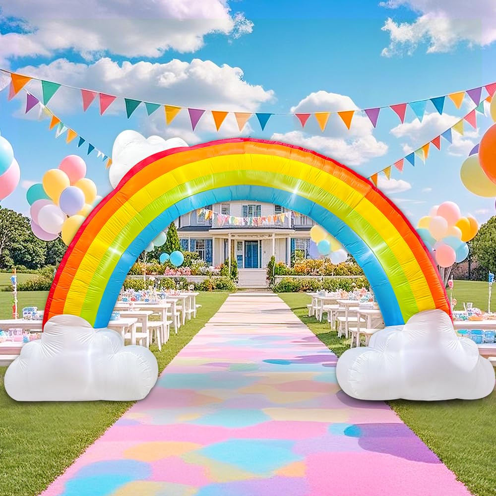 14FT Inflatable Rainbow Arch with Cloud, Inflatable Music Archway Blow up Yard Decorations with Led Lights for Outdoor Event Birthday Holiday Party Garden Lawn Decoration