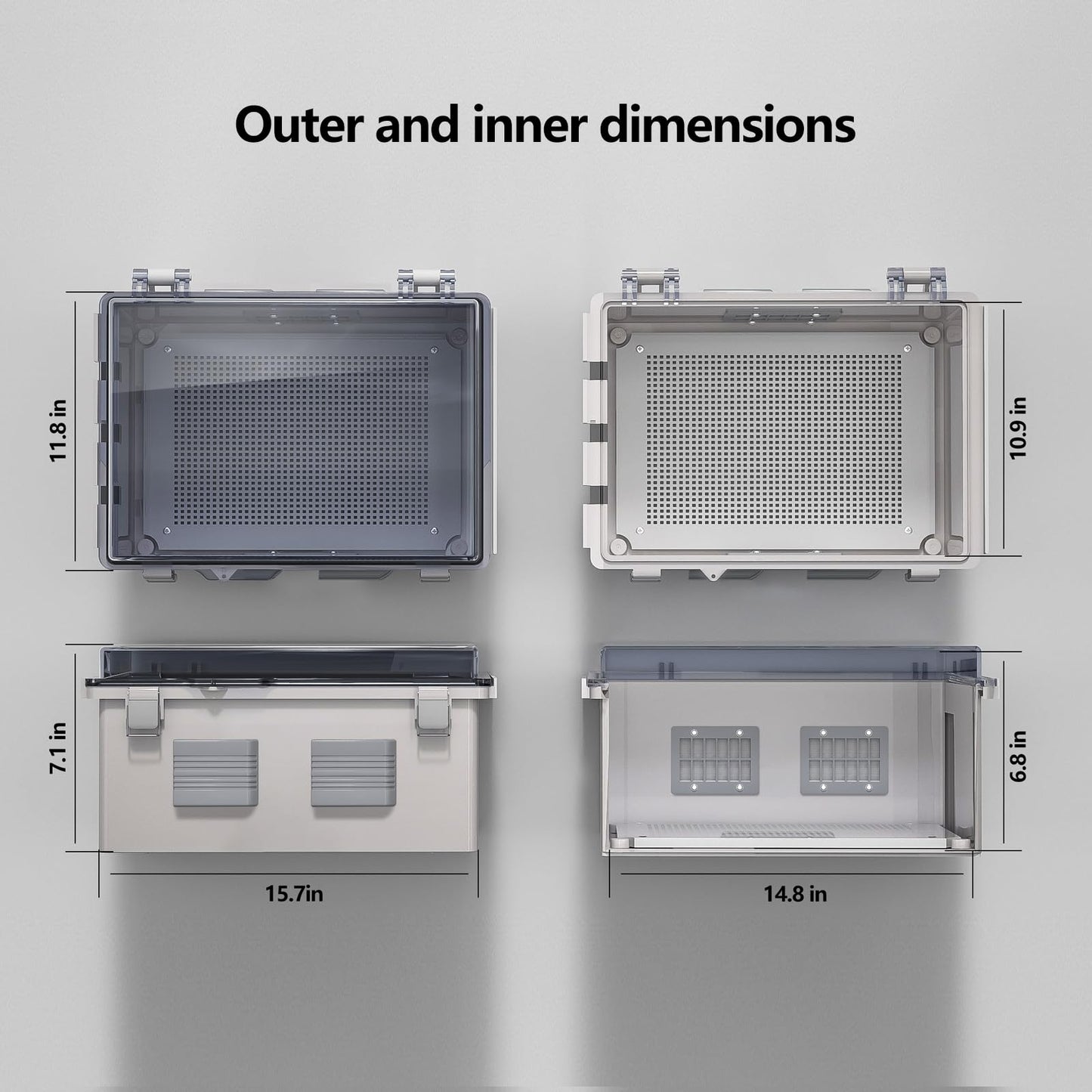 Animacyn ABS Electrical Junction Box, Ventilated Design, Cable Grommets, IP65 Waterproof Enclosure, Indoor/Outdoor Use with Mounting Panel. (Clear Cover, 15.7"x11.8"x7.1")