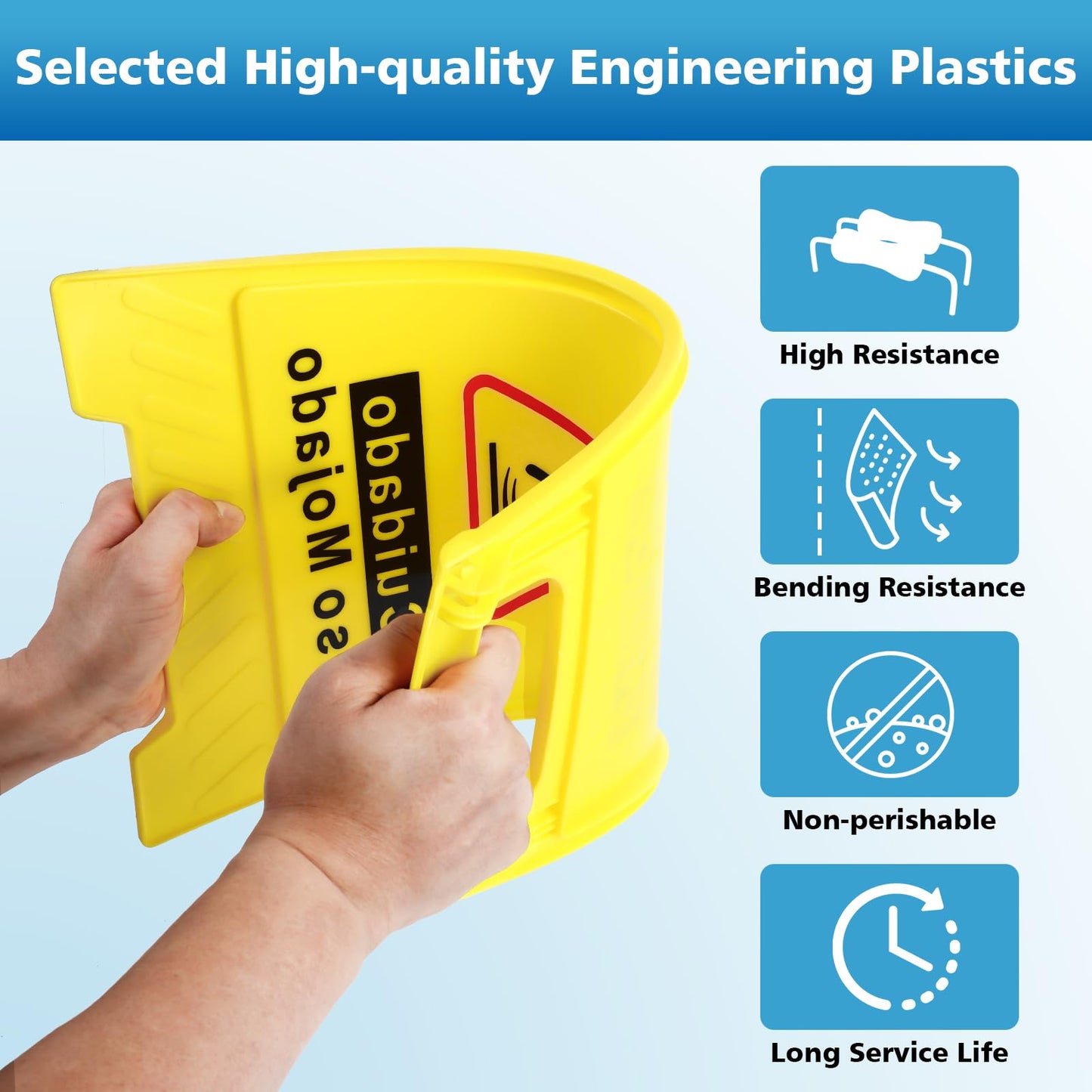 8-Pack Caution Wet Floor Sign,17.5" Height,Bright Yellow Double-Sided Folding A-Shaped Frame Design, Bilingual Caution Message