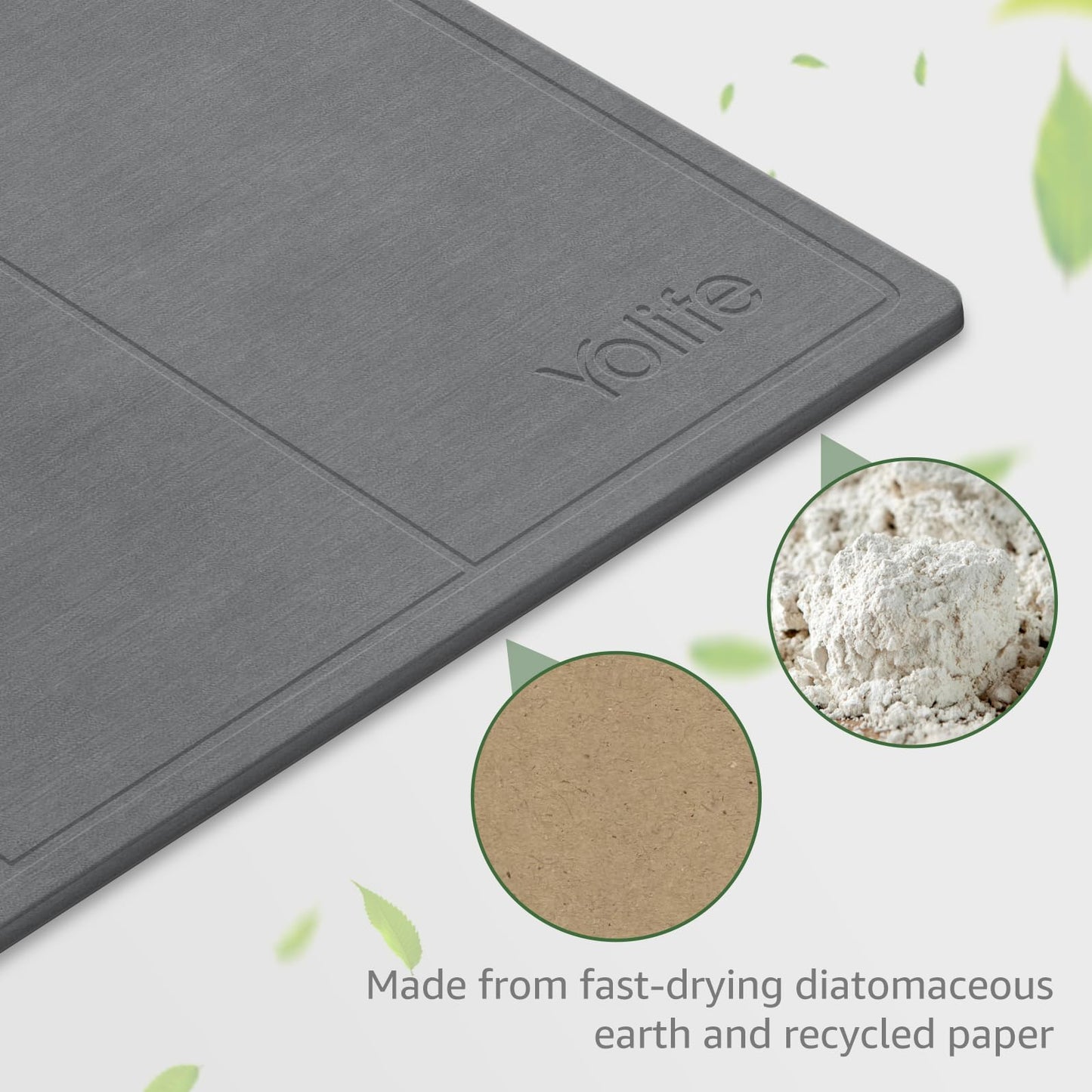 Yolife Extra Large Stone Drying Mat for Kitchen Counter, 23.7" x 15.4" Kitchen Stone Dish Drying Mat, Quick Drying Diatomaceous Earth Dish Drying Mat, Stone Dish Mat with Non Slip Pad (Grey)