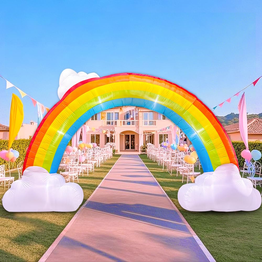 14FT Inflatable Rainbow Arch with Cloud, Inflatable Music Archway Blow up Yard Decorations with Led Lights for Outdoor Event Birthday Holiday Party Garden Lawn Decoration