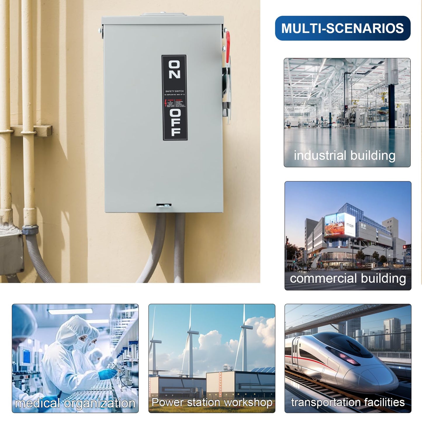 3P 60Amp 240V 3 Wire Heavy Duty Safety Switches,Ac Disconnect Switches Box,Quick Disconnect Safety Switch