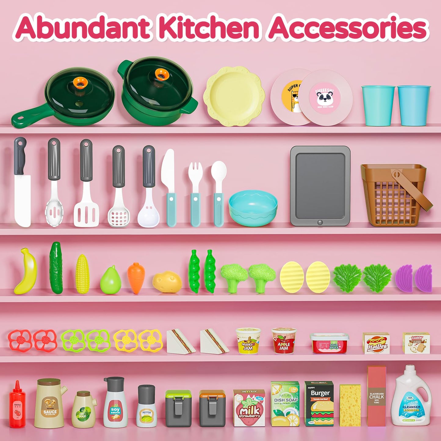 Letapapa Kids Pretend Play Kitchen Set, Kitchen Toys with Realistic Sound & Light, Cooking Stove, Sink, Play Food and Kitchen Accessories, Pretend Kitchen Playset Gifts for Toddlers Girls Boys(Red)