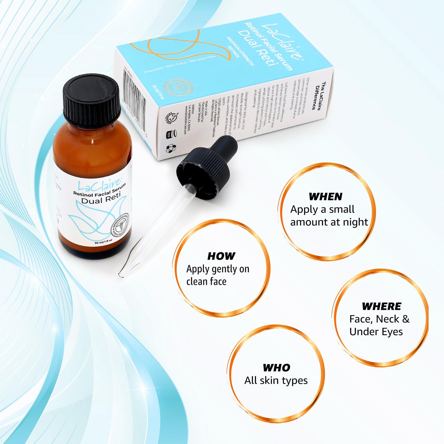 LaClaire Skincare Duo: 2 Units of 8% Complex Retinol Face Serum 15ml & 30ml + Vitamin C Plus Serum 30ml - Anti-Aging, Brightening, Firming, Smoothing