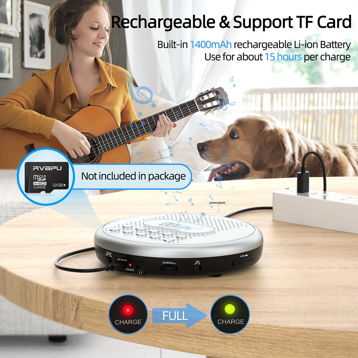 ARAFUNA CD Player Portable, Rechargeable Portable CD Players for Car with Speakers, Anti-Skip Walkman CD Player with Backlit Button, LCD Display and AUX Cable