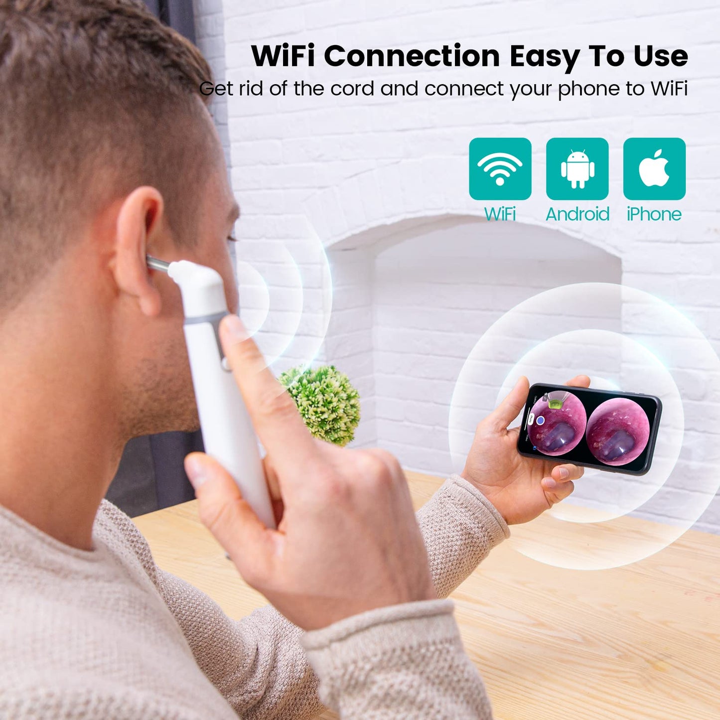 ScopeAround Otoscope with Light, Ear Camera with Dual View, 720pHD WiFi Ear Scope with 6 LED Lights, 3.9mm Lens Otoscope Camera for Kids and Adults, Ear Scope Compatible w/Android and iPhone