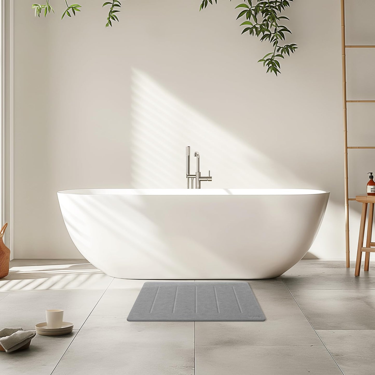 Yolife Stone Bath Mat Large, 32" x 20" Diatomaceous Earth Bath Mat for Bathroom, Super Absorbent Quick Drying Bathroom Stone Mat, Non-Slip Diatomite Shower Mat, Easy to Clean, Dark Grey