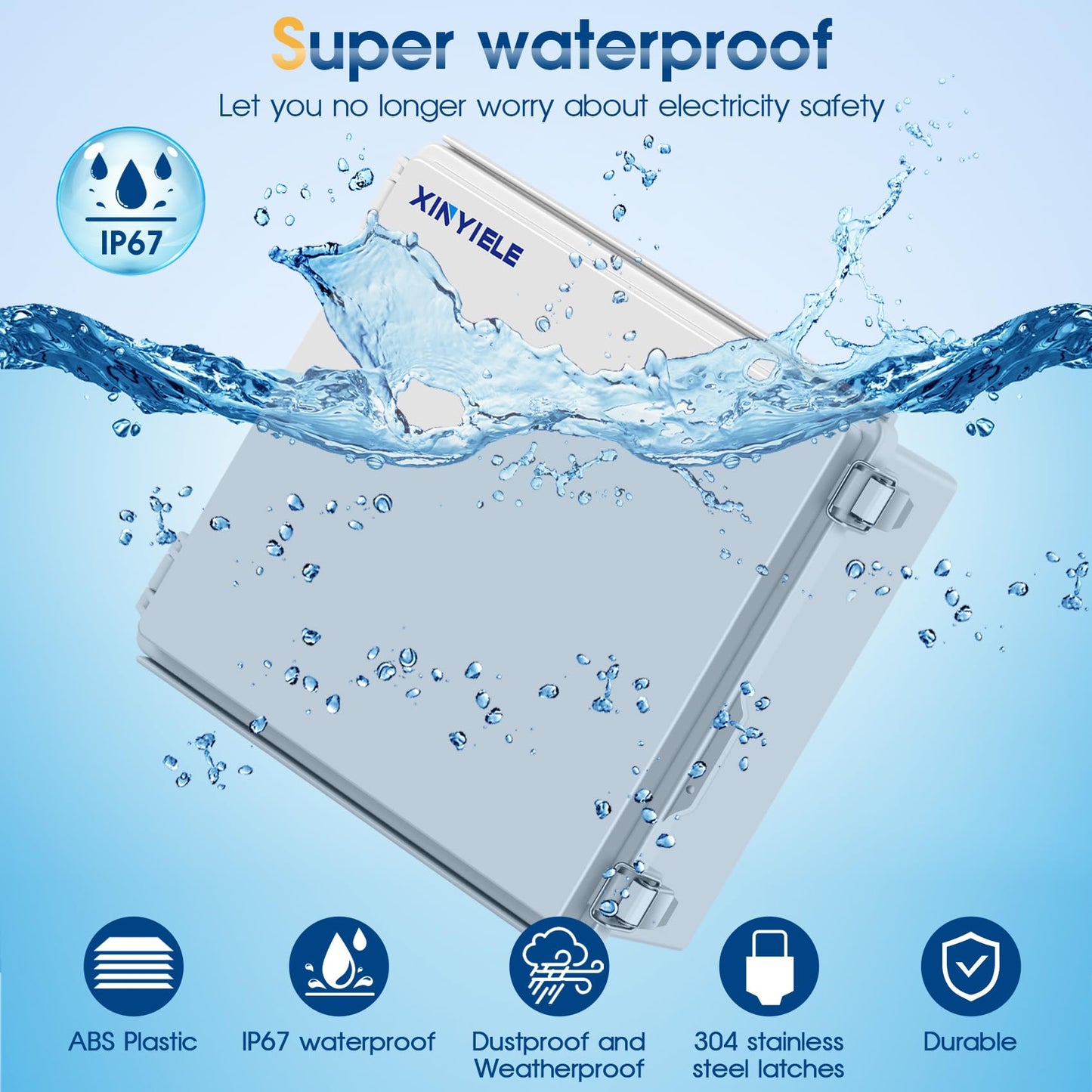 XINYIELE Waterproof Outdoor Project ABS Plastic Junction Box IP67 Weatherproof Dustproof Enclosure with Hinged Cover, Mounting Plate,Wall Brackets for Power Project (11.8"x11.8"x7.1")