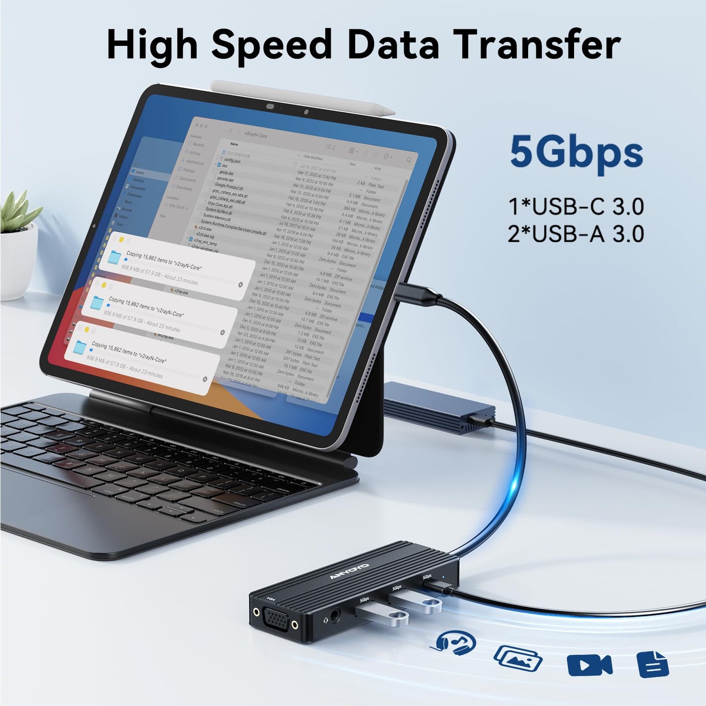 ANYOYO USB C Docking Station Dual Monitor, 8 in 1 Laptop Docking Station 3 Monitors with Dual HDMI 4K60HZ and VGA 1080P60HZ, 3 * 5Gbps USB-A/C,PD100W,HDMI Dock for Dell,Lenovo,HP(Black)