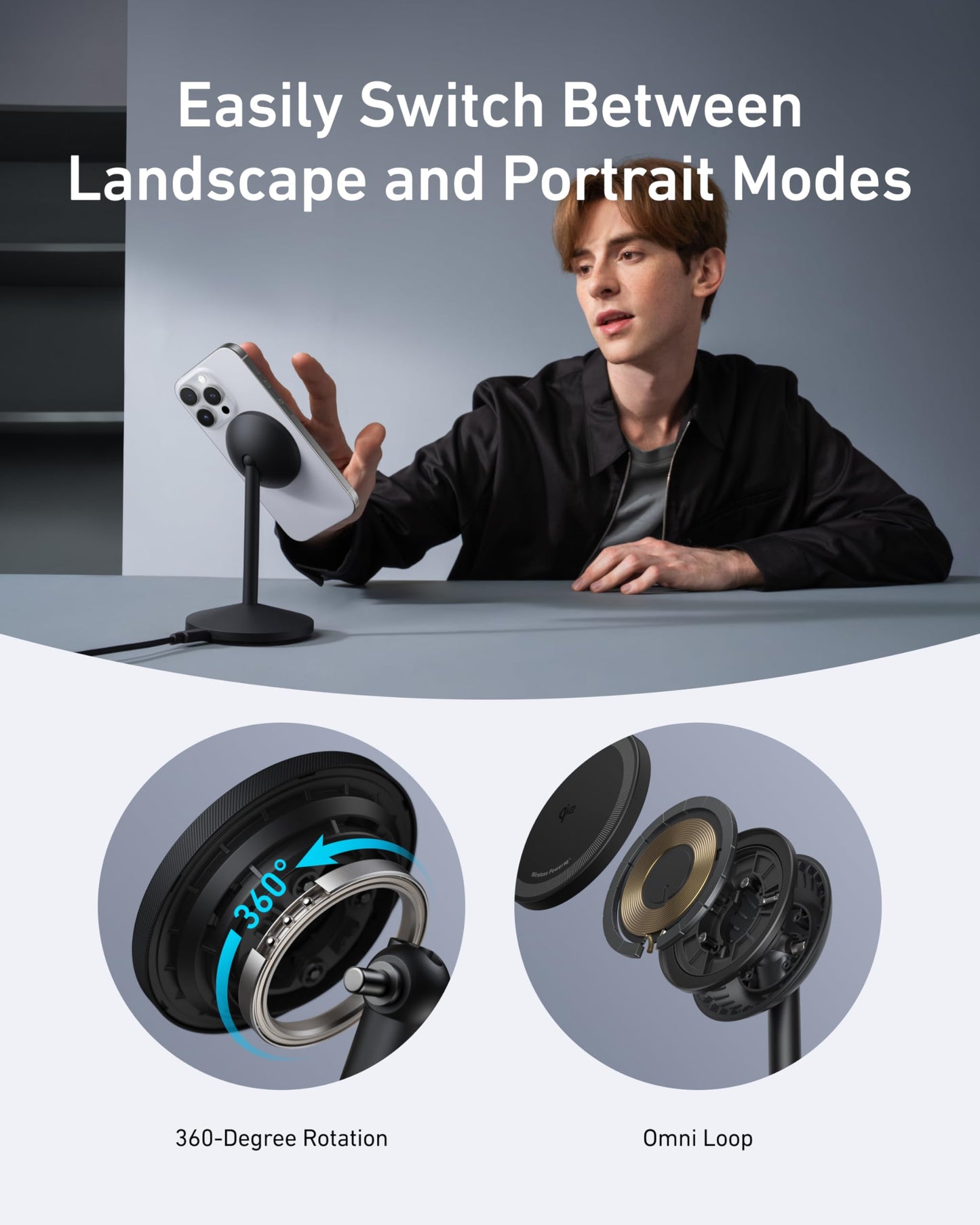 Anker MagGo iPhone 16 MagSafe-Compatible Wireless Charger Stand, 15W Fast Magnetic Wireless Charging Station, Qi2 Certified 360° Charger, for iPhone 16/15/14 Series and AirPods (25W Adapter Included)