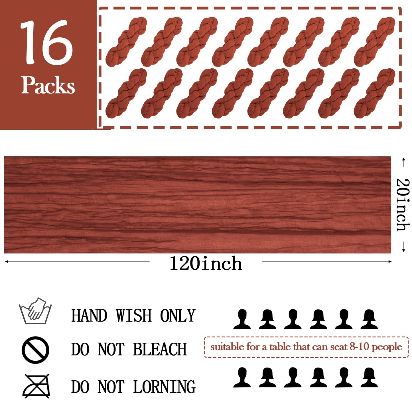 16 Pack Terracotta Cheesecloth Table Runner 20 x 120 inch Gauze Table Runners 10 FT Long,Semi Sheer Cheese Cloth Fabric Table Runner Bulk for Wedding,Party,Baby Shower,Bridal Shower Decoration