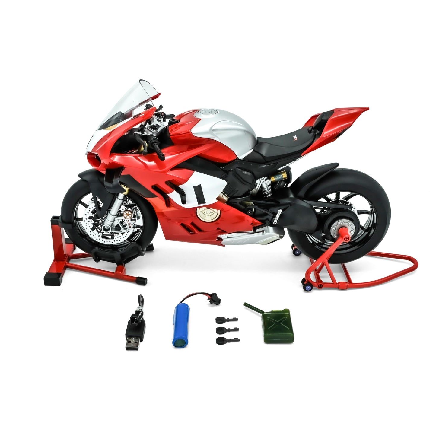 NIKOLATOY 1/6 Alloy Motorcycle Model Accessory Set, Red Stand, Creative Desktop Display and Collectible Gift (V4R)
