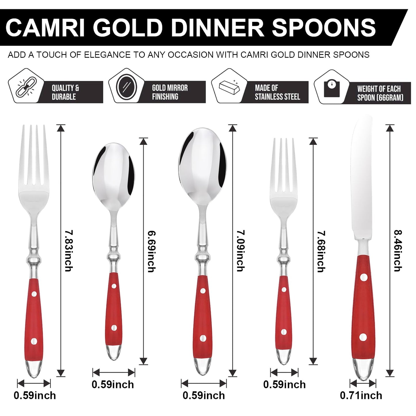 20-Piece Silverware Set for 4, High-end Everyday Flatware Set, Red Handles Cutlery Set, Retro Stainless Steel Forks and Spoons, Mirror Finished Utensil for Home Restaurant, Dishwasher Safe