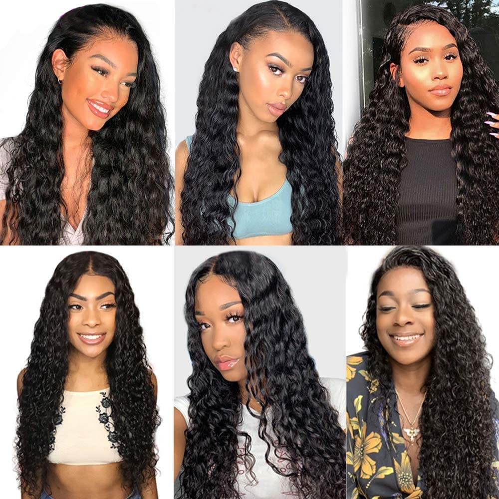 Alimog Water Wave Bundles Brazilian Virgin Hair 3 Bundles Wet and Wavy Human Hair Weave Bundles (14 16 18) Curly Wave 3 Bundles Hair Extensions Natural Color