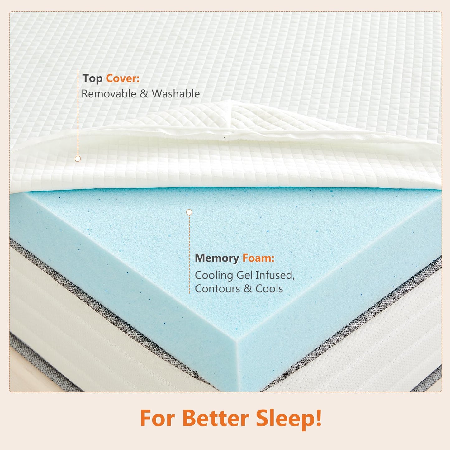 Sweetcrispy Memory Foam Mattress Topper Twin with Removable Soft Cover, 4 Inch Thick Gel Infused Cooling Toppers Pad for Twin Size Bed, Sleeper Sofa, RV, Camper, CertiPUR US Certified