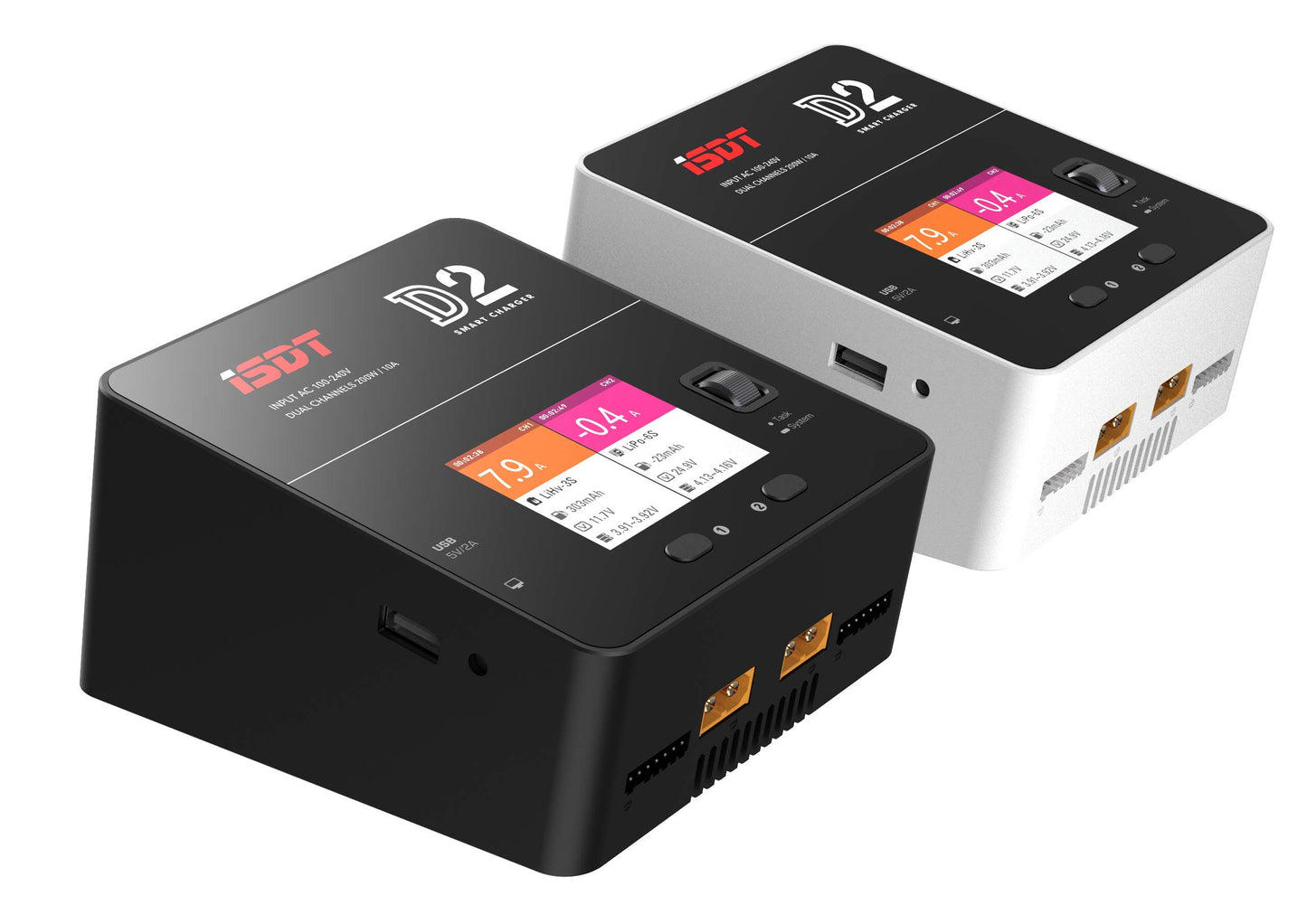 ISDT D2 Mark 2 LiPo Battery Balance Charger Duo Discharger Dual 200W 12A2 AC Dual Channel Output 1-6S Li-ion Life NiCd NiMH LiHV PB Smart Battery