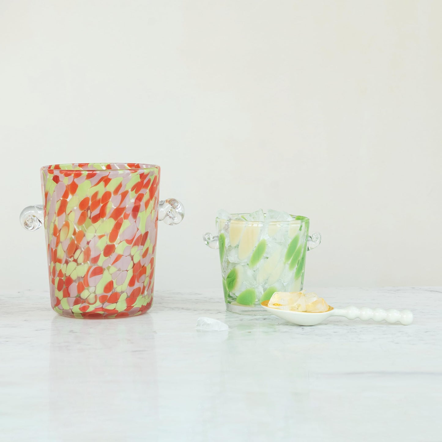 Creative Co-Op 32-Ounce Confetti Glass Ice Bucket with Handles, Yellow and Green