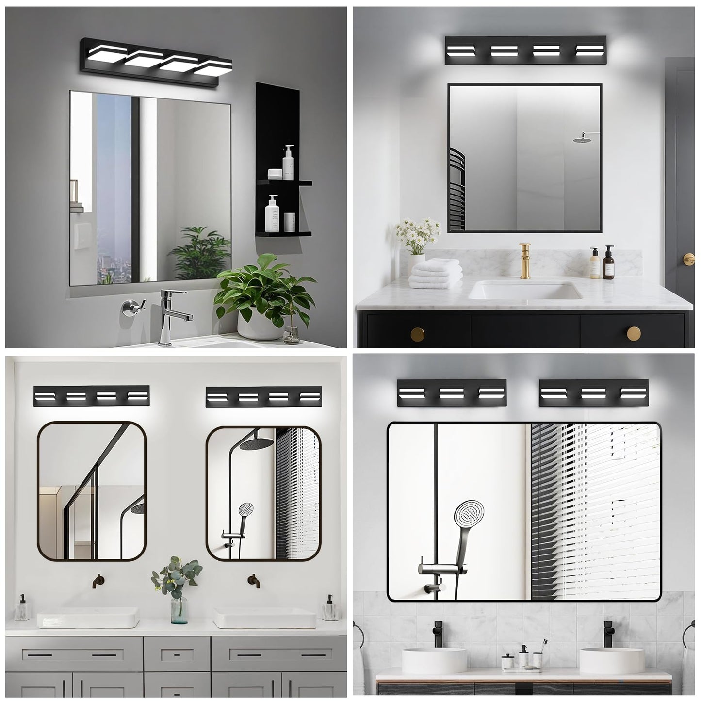IZORRO LED Modern Bathroom Lights Fixtures(4-Light,Dimmable,360°Rotate),Matte Black Acrylic Wall Lighting,Vanity Lights for Bathroom Over Mirror - 6000k 24In (No Assembly Required)