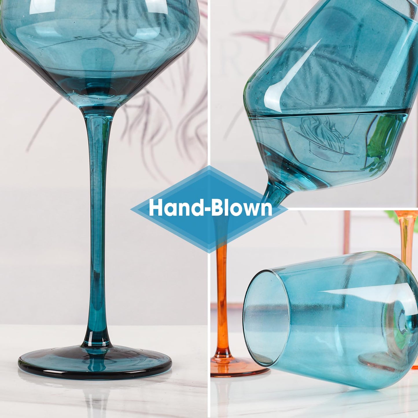 AIRXINLAY Colored Wine Glasses Set of 6-18.6oz, Colorful Wine Glasses by hand Blown Crystal,with Tall Long Stems for Party Home Bar Christmas Wedding gift set for wine lovers